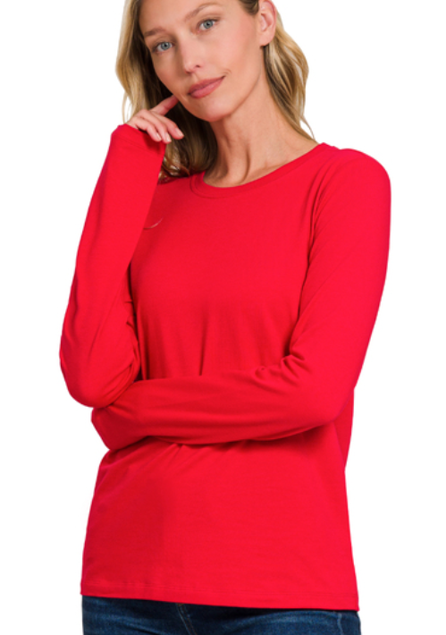 Cotton Long Sleeve Tee - Ruby