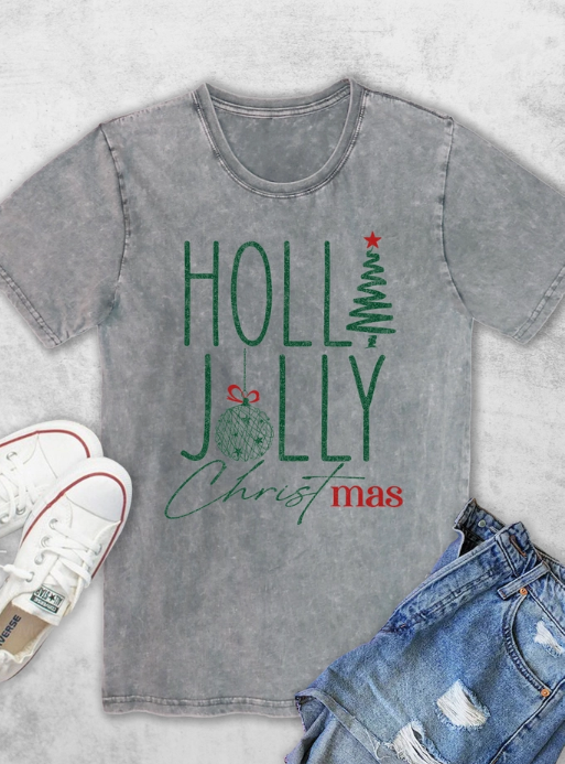 Holly Jolly Vintage Christmas Tee - Grey