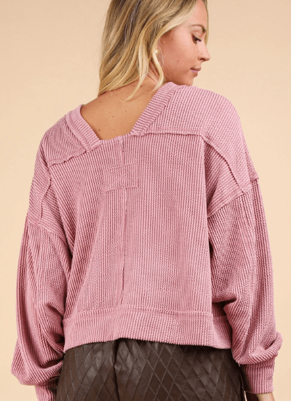 Oversized Ribbed Long Sleeve - Pink