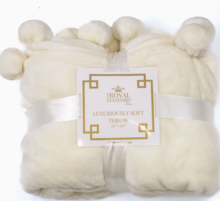 Plush Pom Pom Throw - Soft White