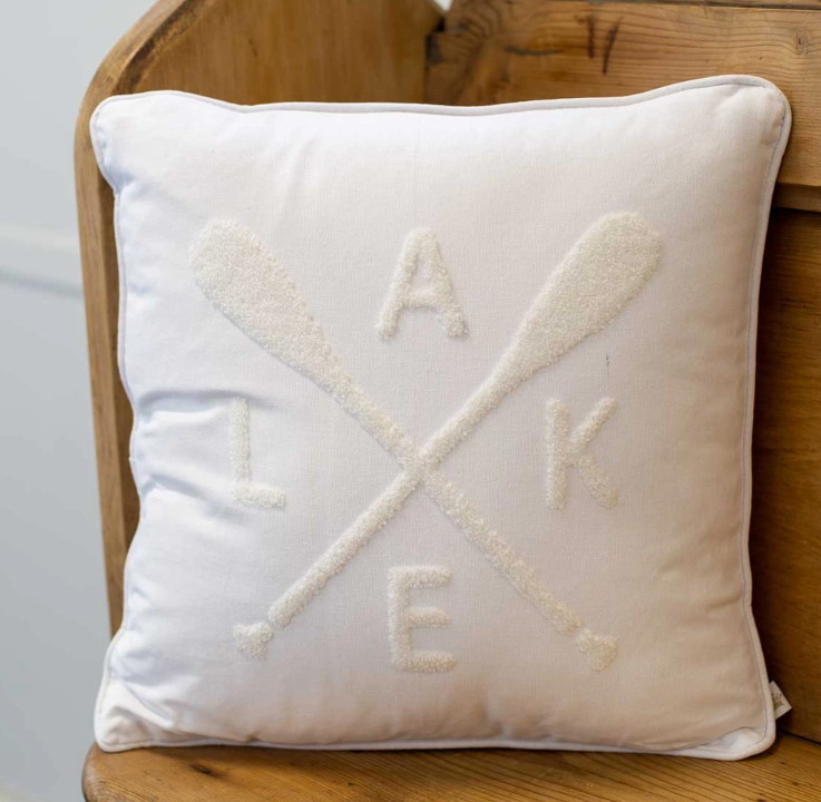 Lake Embrodiered Pillow - Soft White