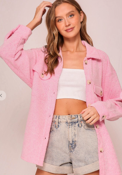 Soft Waffle Shacket - Pink