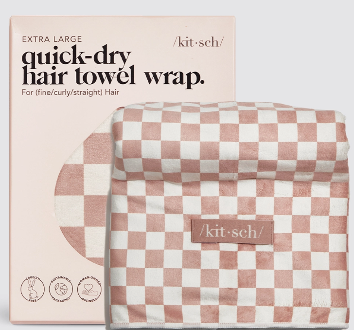 Kitsch -Extra Large Quick - Dry Towel Wrap - Terracotta Checker