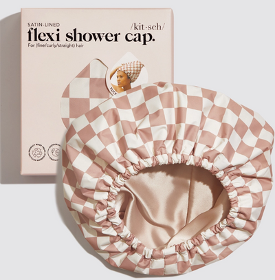 Kitsch - Flexi Shower Cap - Terracotta Checker