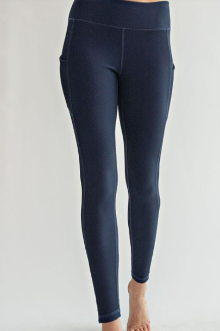 Rib Yoga Leggings - Navy