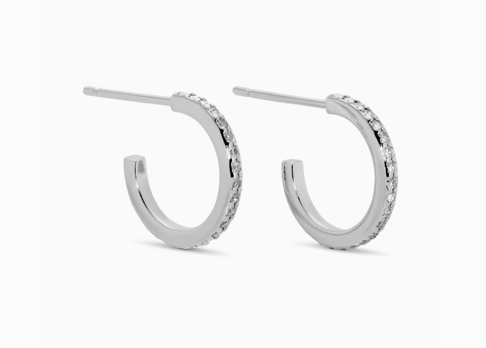 Small Pave Hoops - Silver