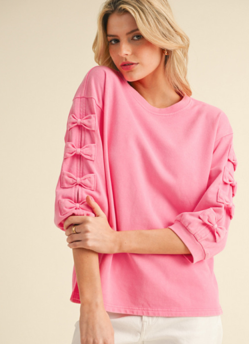 Bow Sleeve Crewneck - Pink