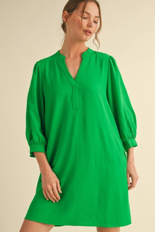 V-Neck Dress - Kelly Green