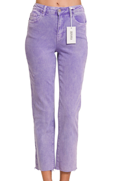 Acid Washed Straight Jeans - Violet