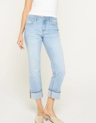 Mica - Mid Rise Cuffed Straight Denim