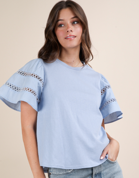 Lace Trimmed Top - Blue