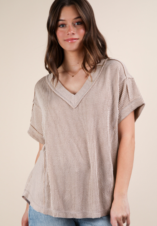 Ribbed Short Sleeve Top - Oat