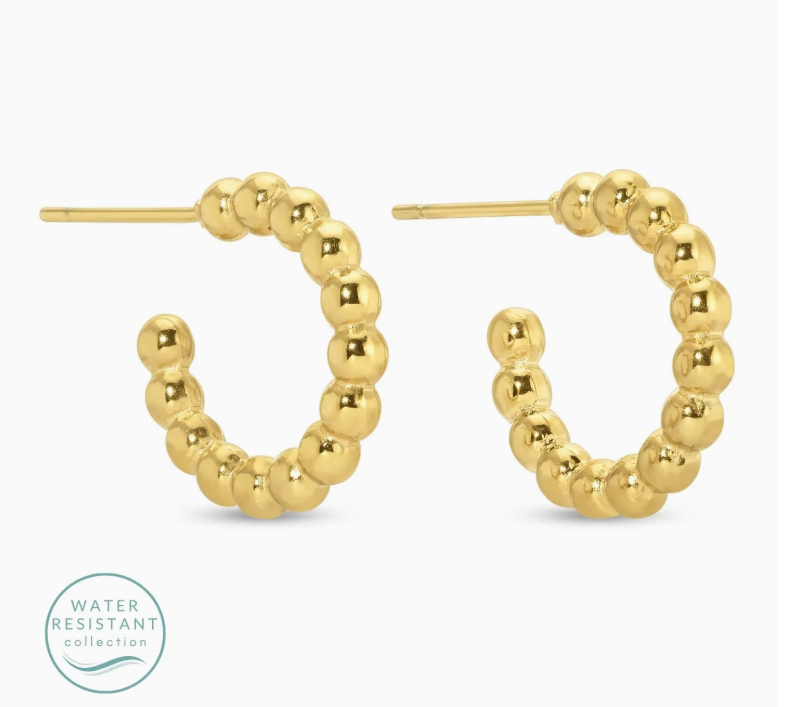 Water Resistant Ball Drop Hoops - Gold
