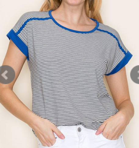 Lightweight Striped Short Sleeve Top - Blue