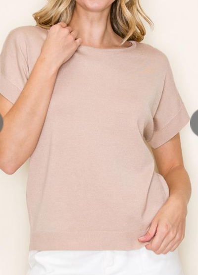 Lightweight Short Sleeve Knit - Taupe