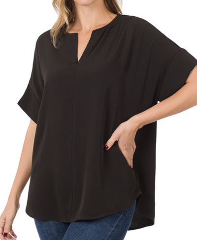 V-Neck Short Sleeve Top - Black