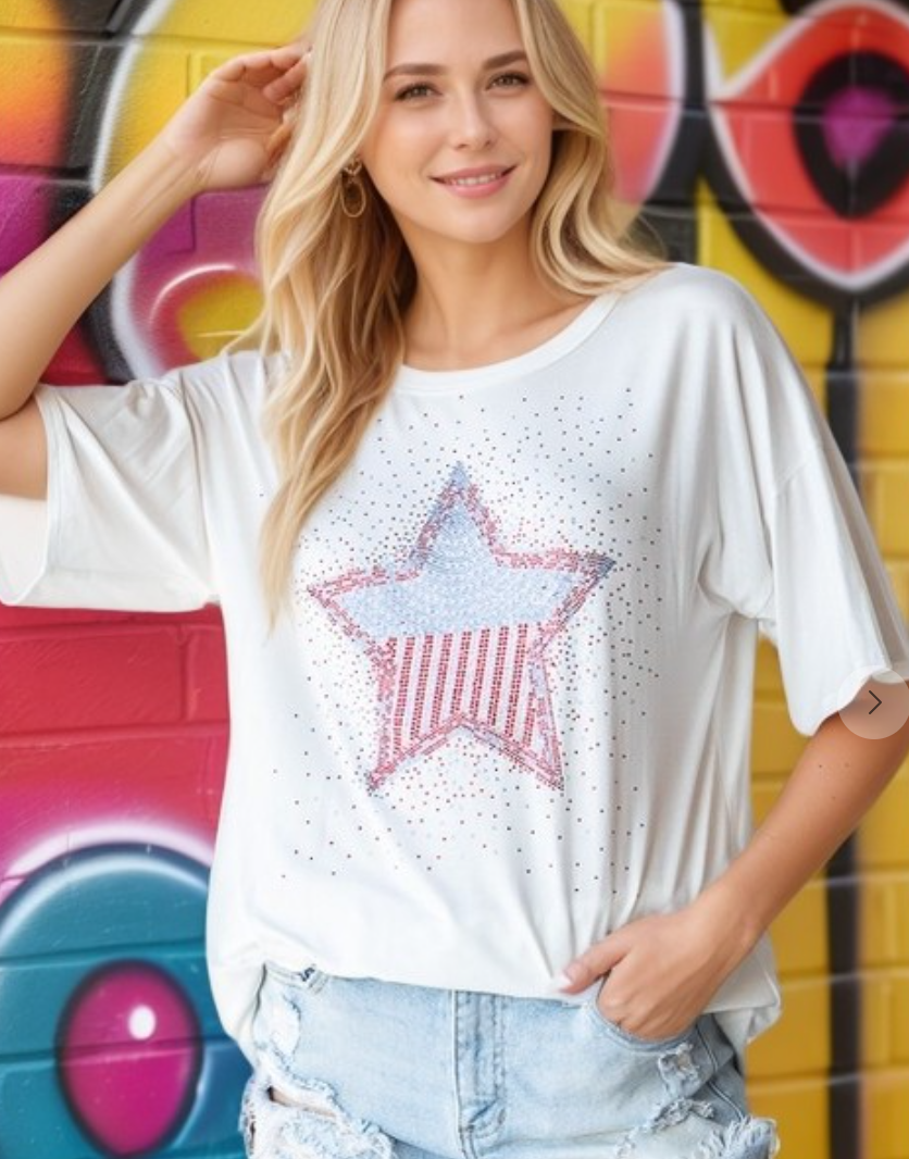 Rhinestone Star Short Sleeve Top