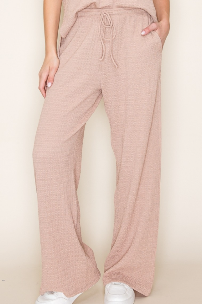 Crinkle Wide Leg Pants - Tan