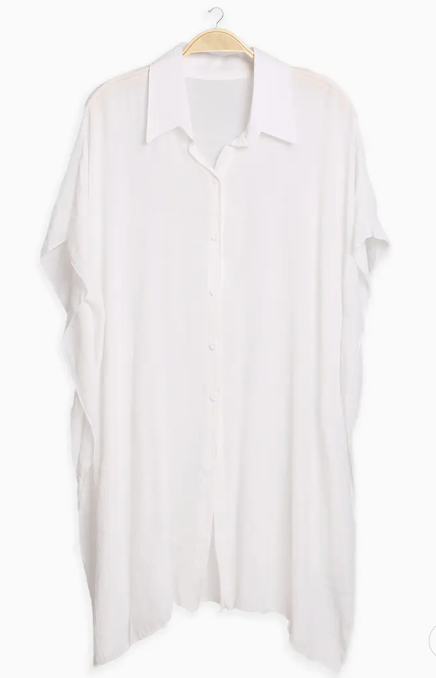 Shirt Dress Cover Up - White