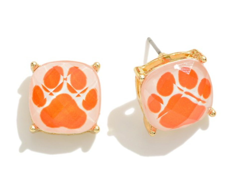 Paw Stud Earrings - Orange and White
