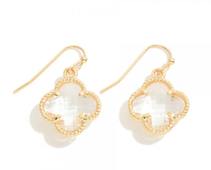 Crystal Clover Drop Earrings - Gold Crystal