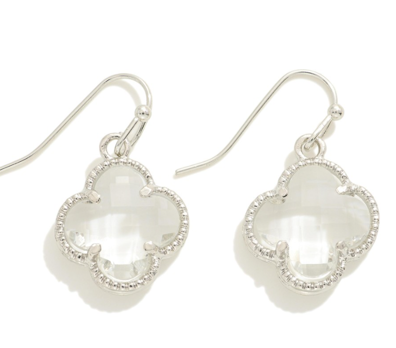 Crystal Clover Drop Earrings - Silver Crystal
