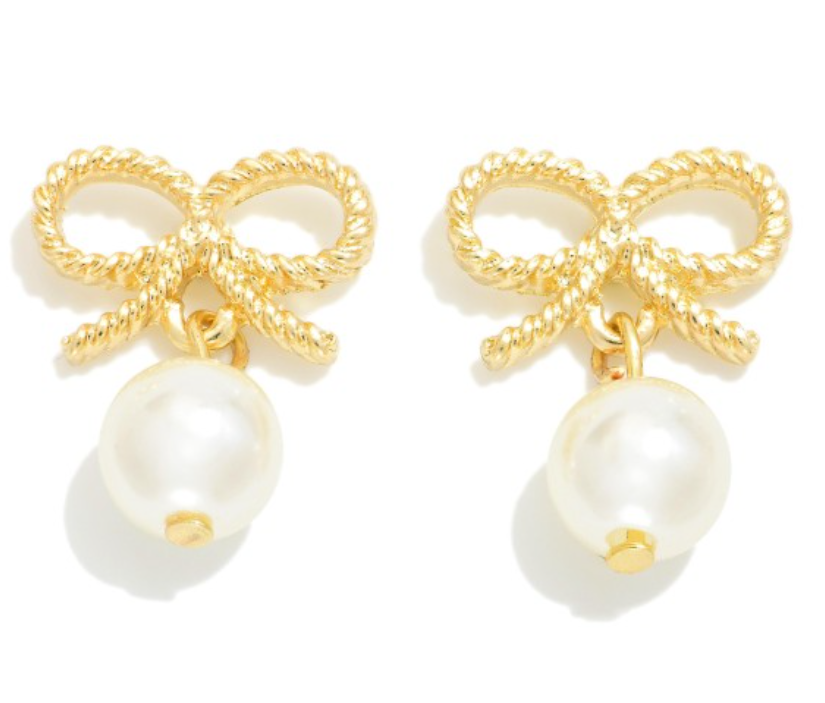 Bow and Pearl Earrings - Gold Dipped