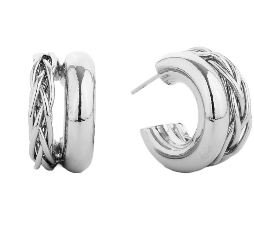 Twisted Hoop Earrings Gold Dipped - Silver