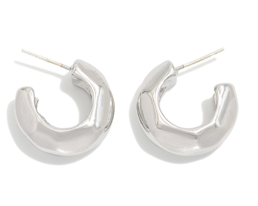 Textured Hoop Earrings Gold Dipped - Silver