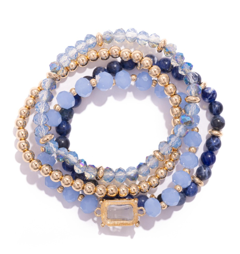 Beaded Stretch Bracelet Set - Blue