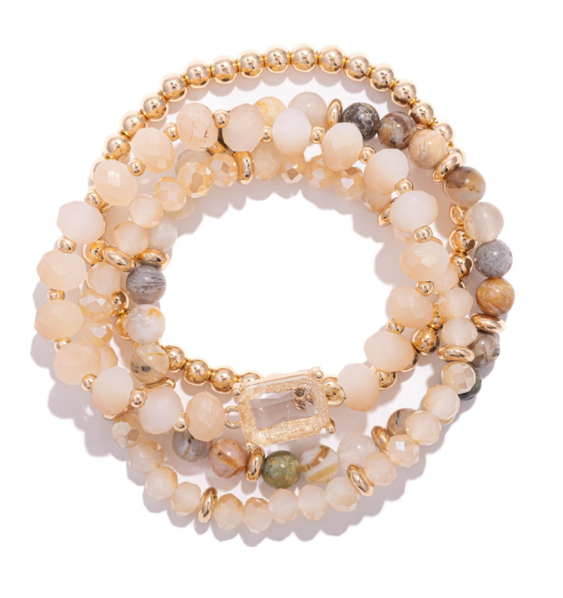 Beaded Stretch Bracelet Set - Natural