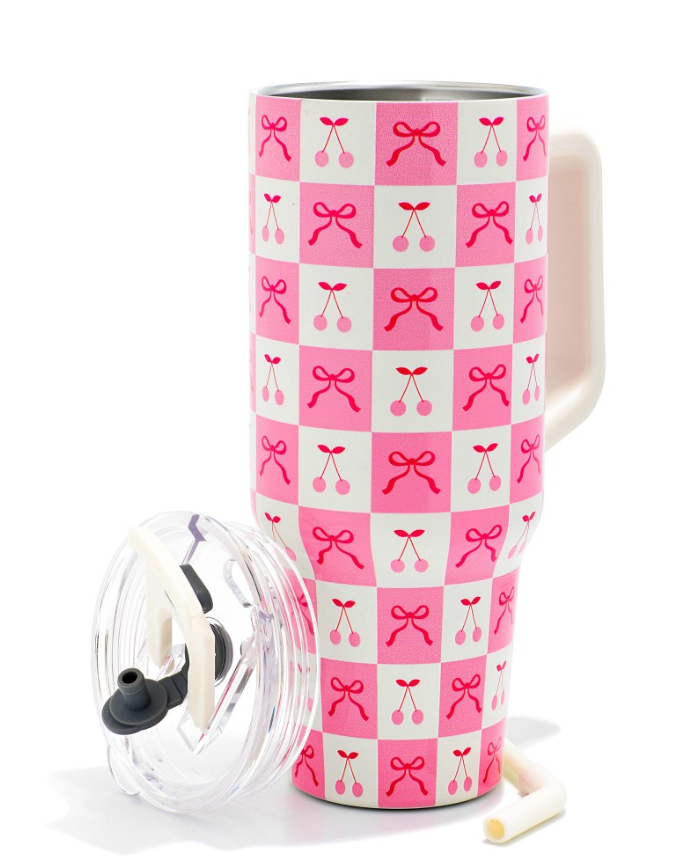 Checker Bows & Cherries 40oz Double Walled Cup