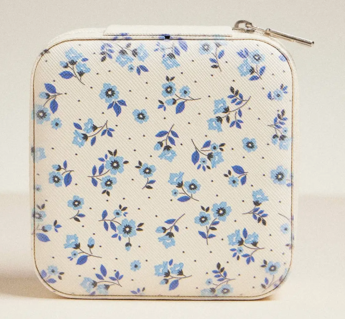 Blue Flower Pattern Jewelry Box -Travel Size