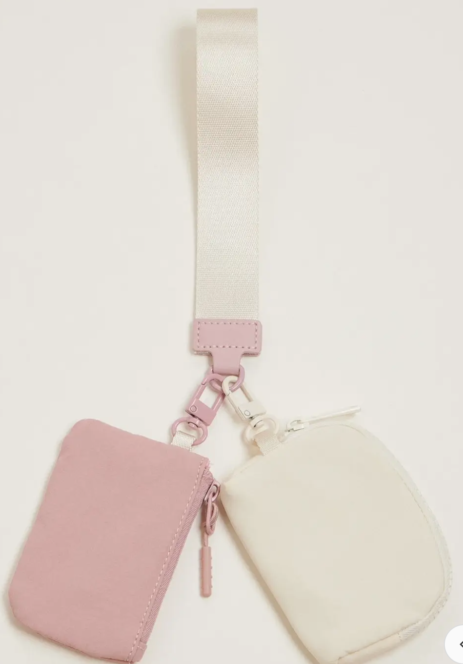 Dual Color Coin Purse Key Chain Wristlet - Pink