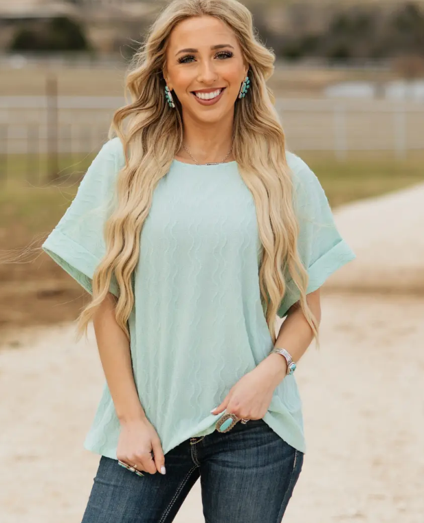 Textured Dolman Short Sleeve Top - Mint