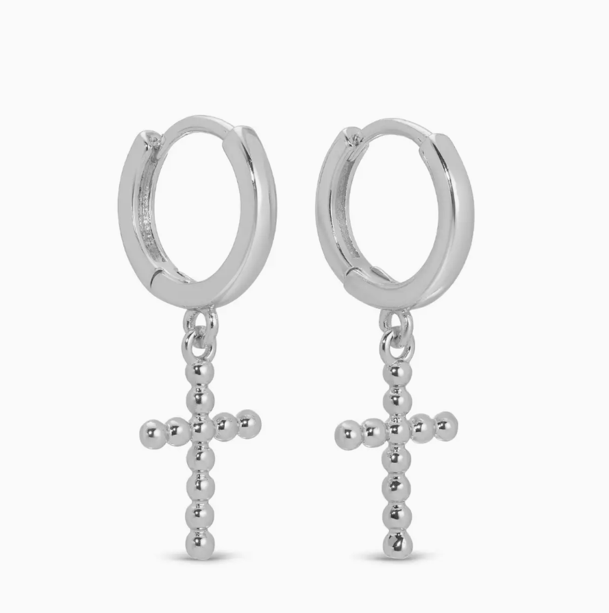 Splendid Iris - Cross Drop Huggies Silver