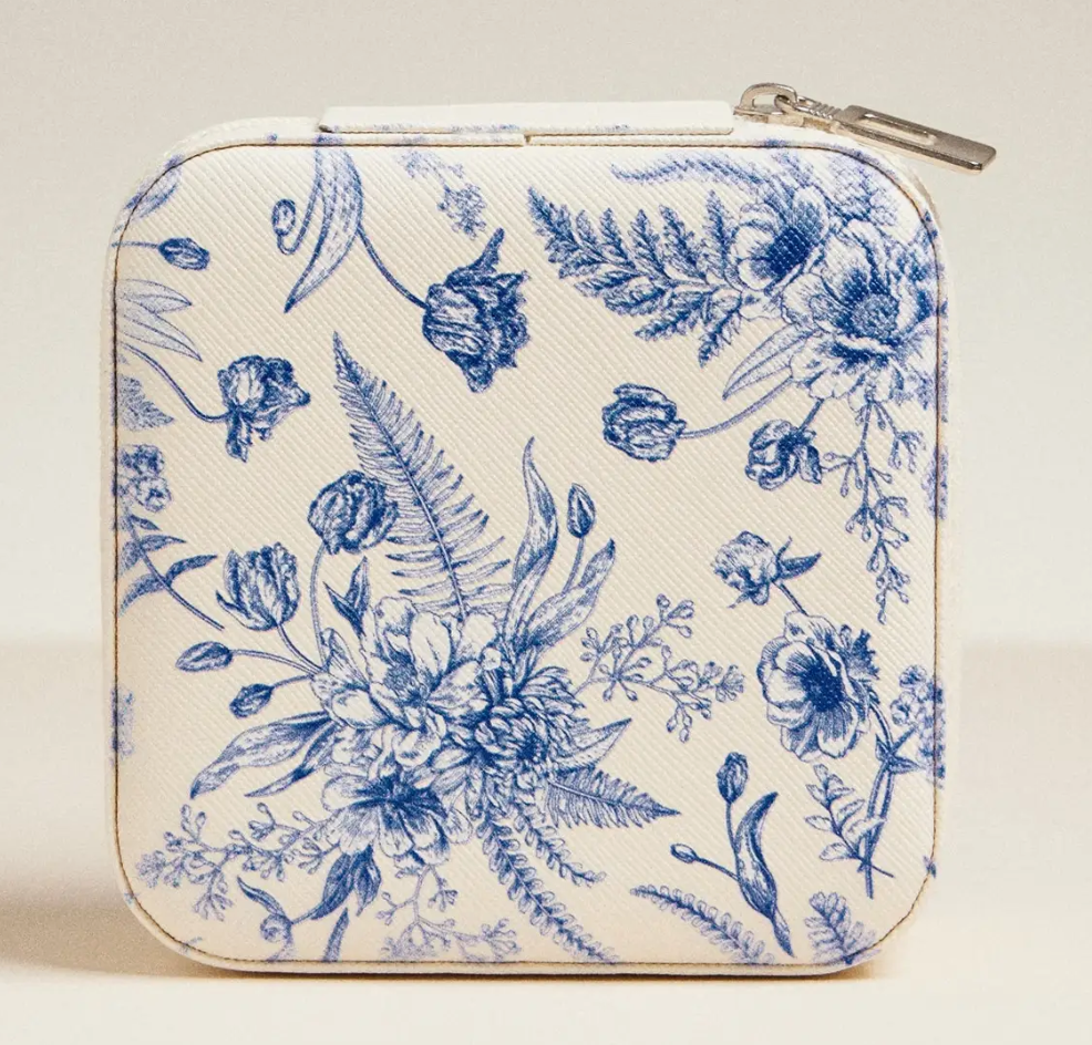 Blue Blossom Pattern Jewelry Box -Travel Size