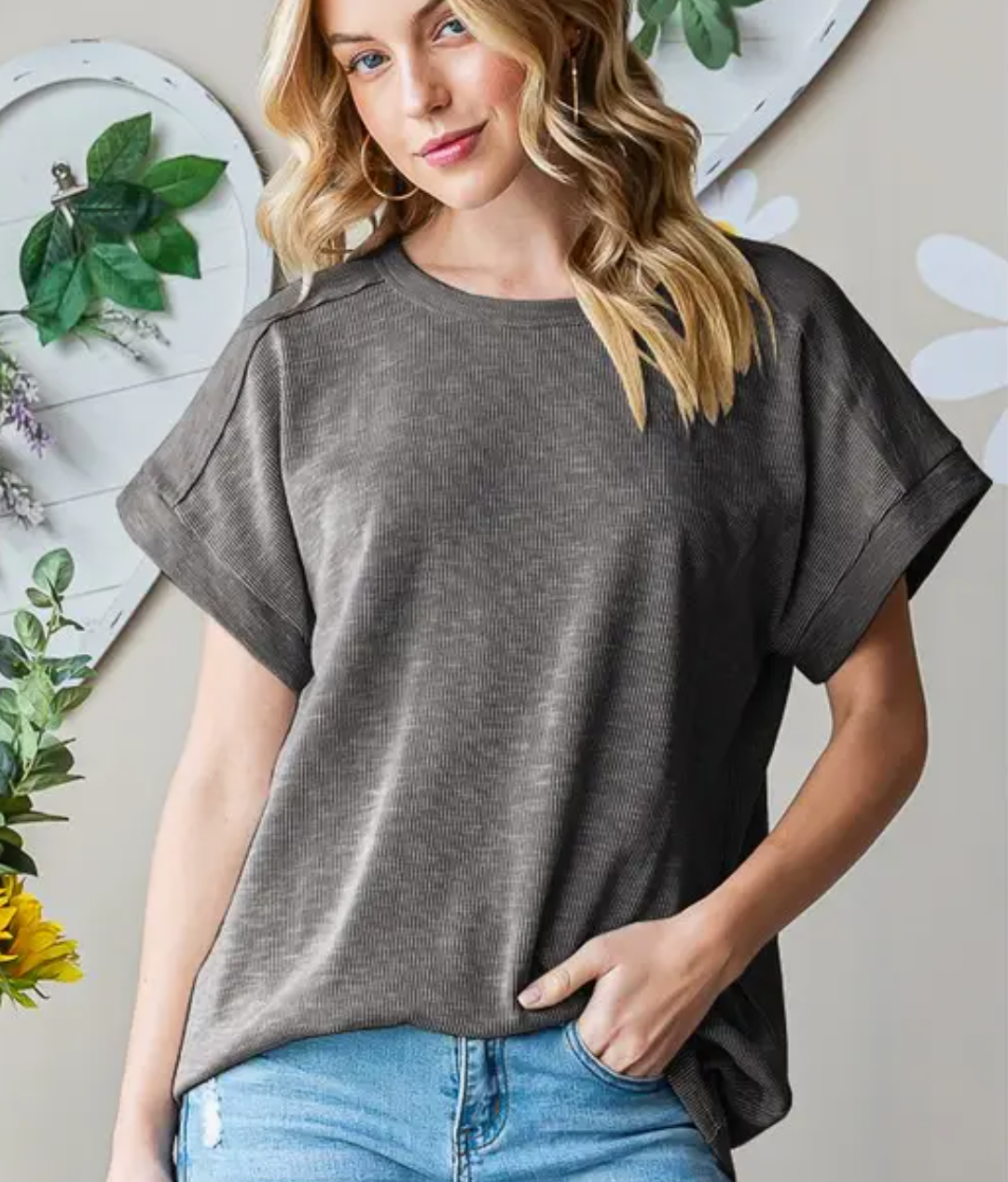 Drop Shoulder Short Sleeve - Charcoal