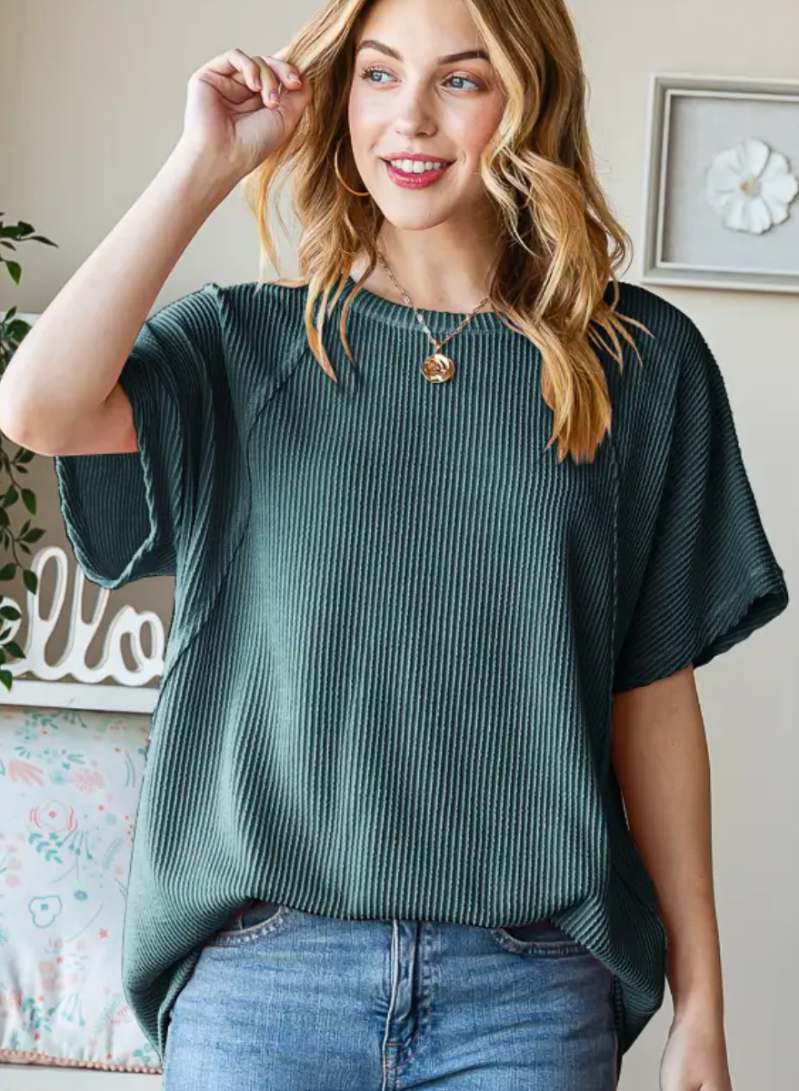 Dolman Ribbed Short Sleeve - Hunter Green