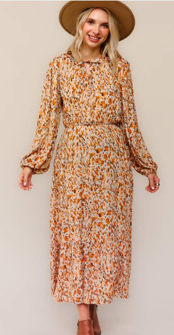 Crinkle Midi Dress - Taupe Rust