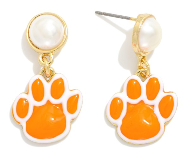 Paw and Pearl Earrings - Orange