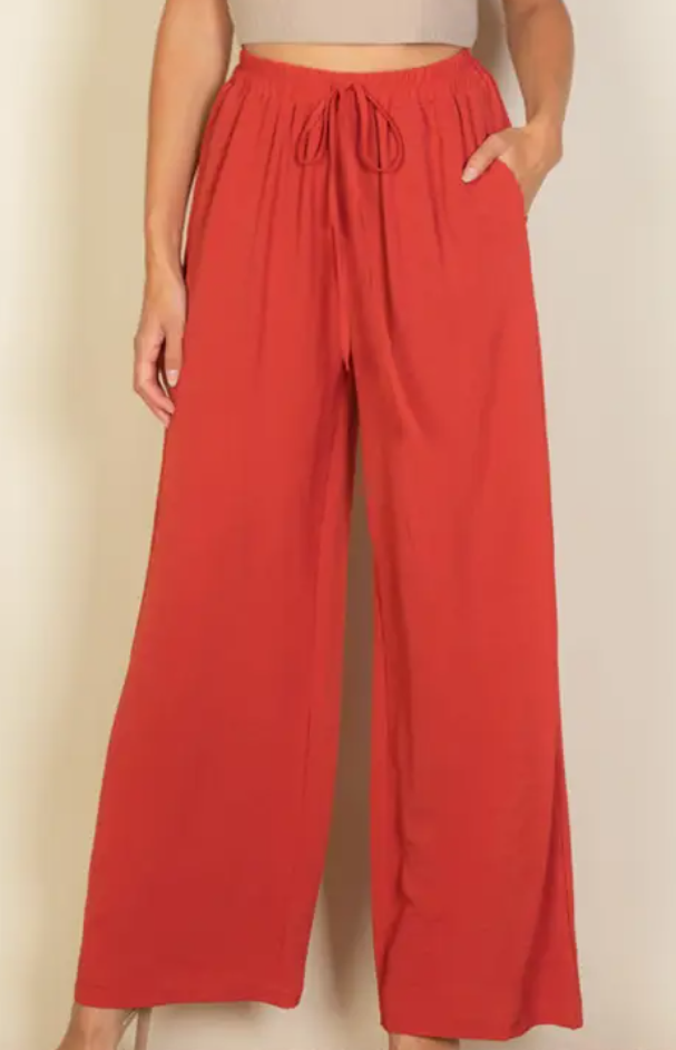 Wide Leg Pants - Burnt Orange