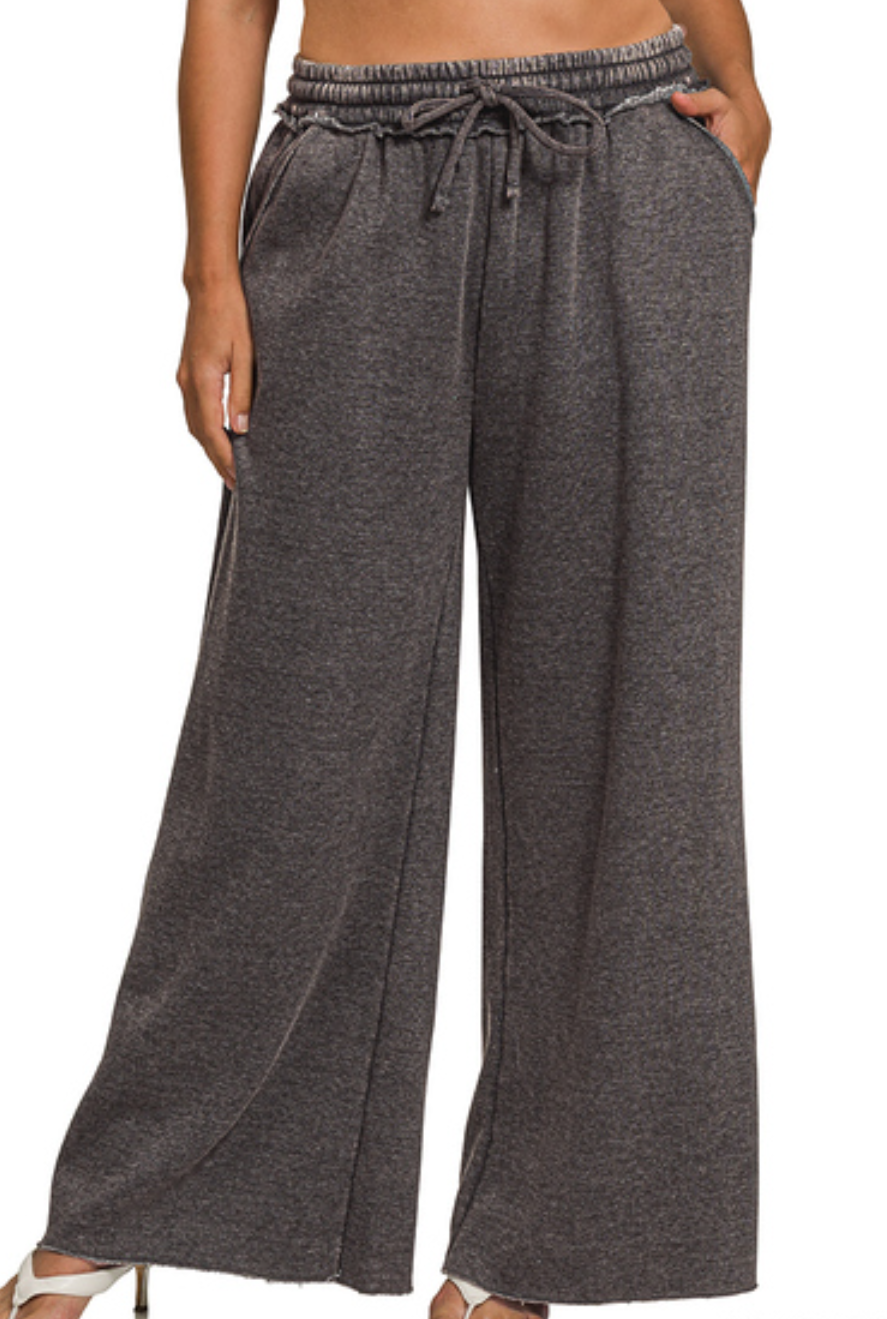 Acid Washed Wide Leg Pants - Ash Black 1x to 3x