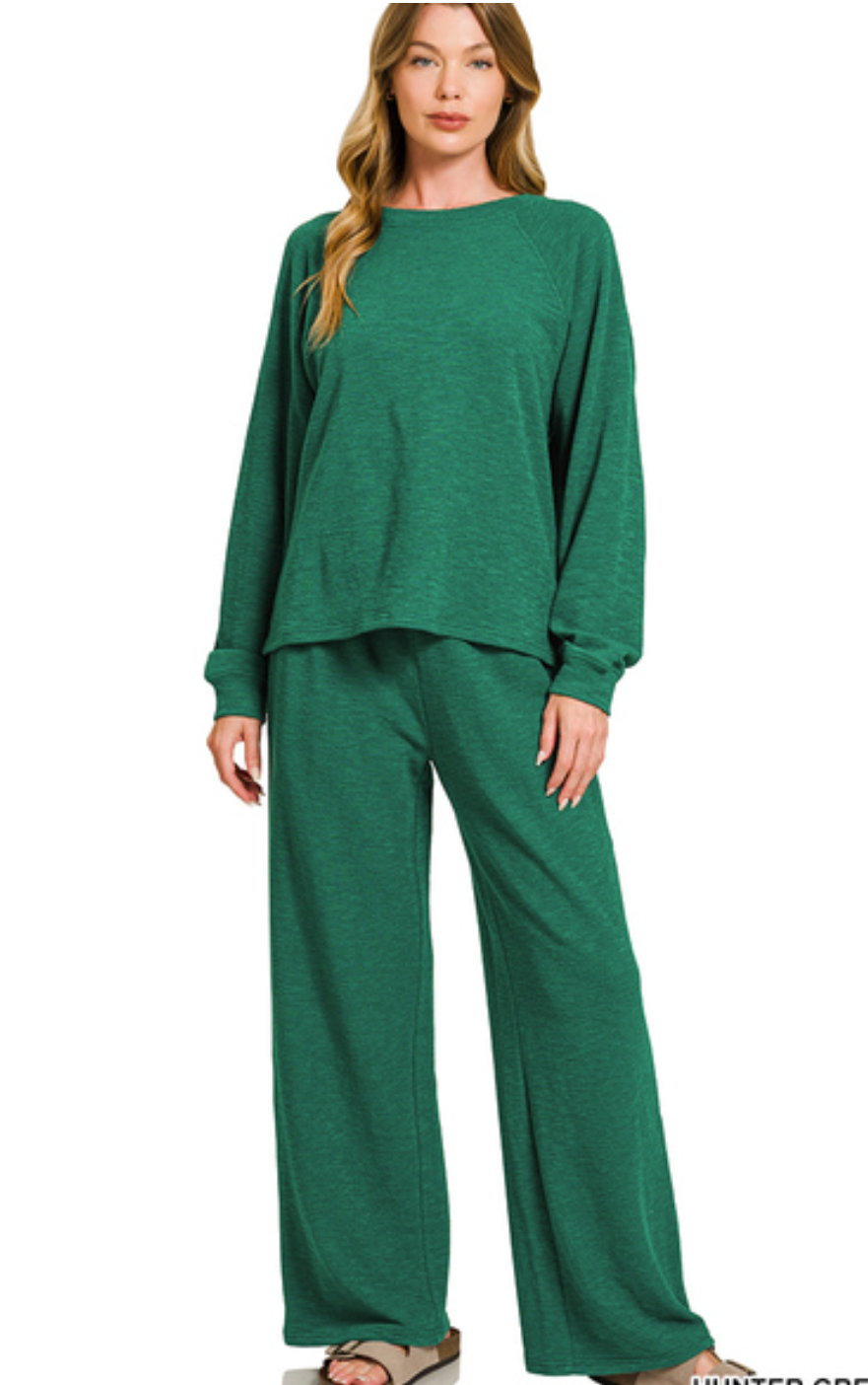 Soft Long Sleeve Top & Pants Set - Hunter Green