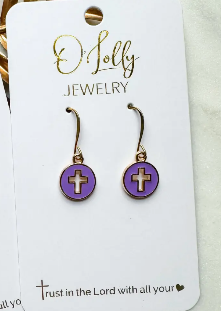 O'Lolly - Cross Earrings Purple