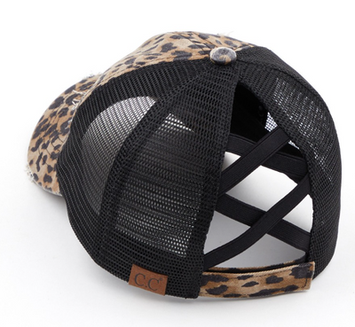 C.C. Distressed Leopard Ponytail Hat