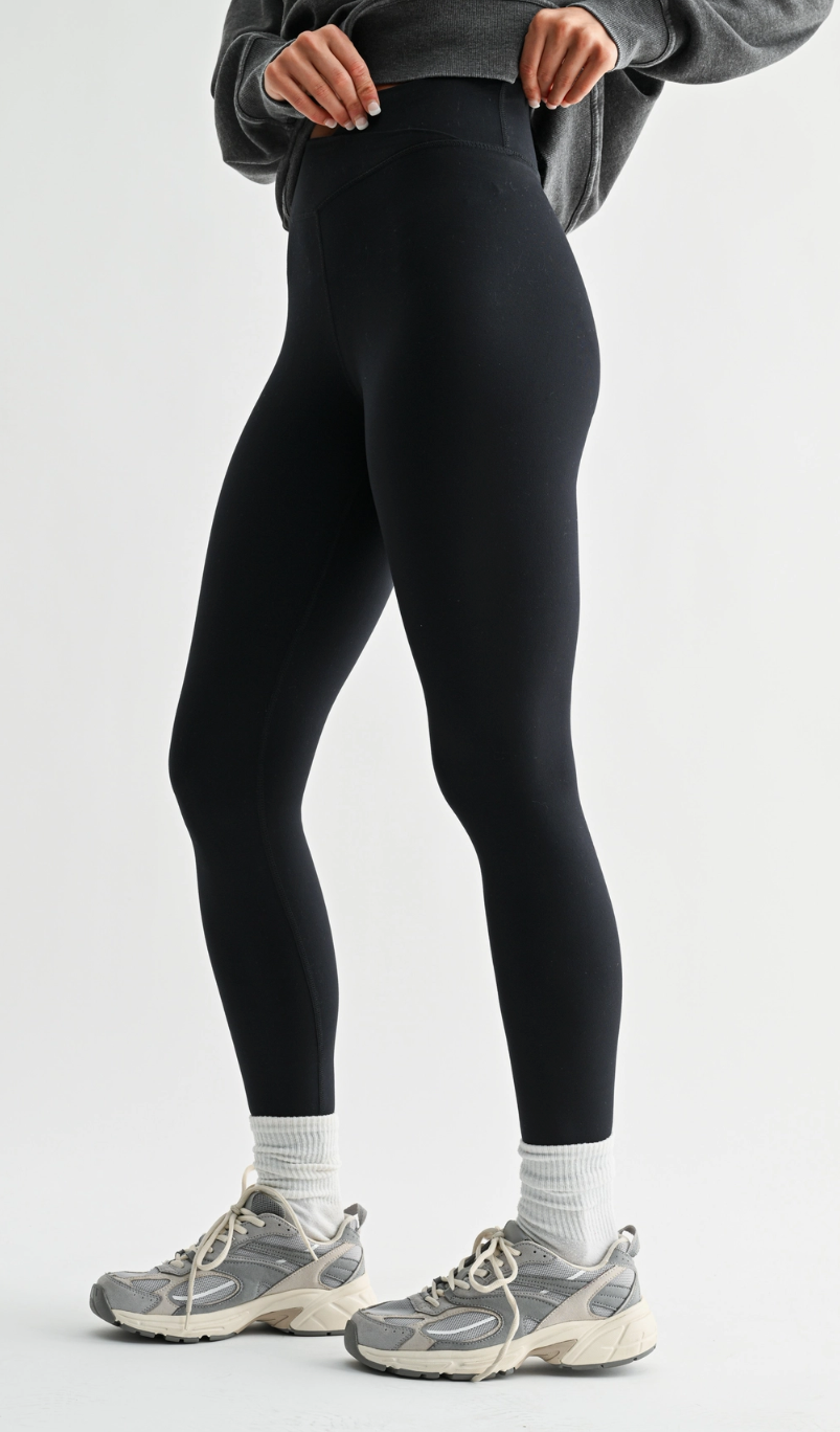 Crossover Waist Leggings - Black