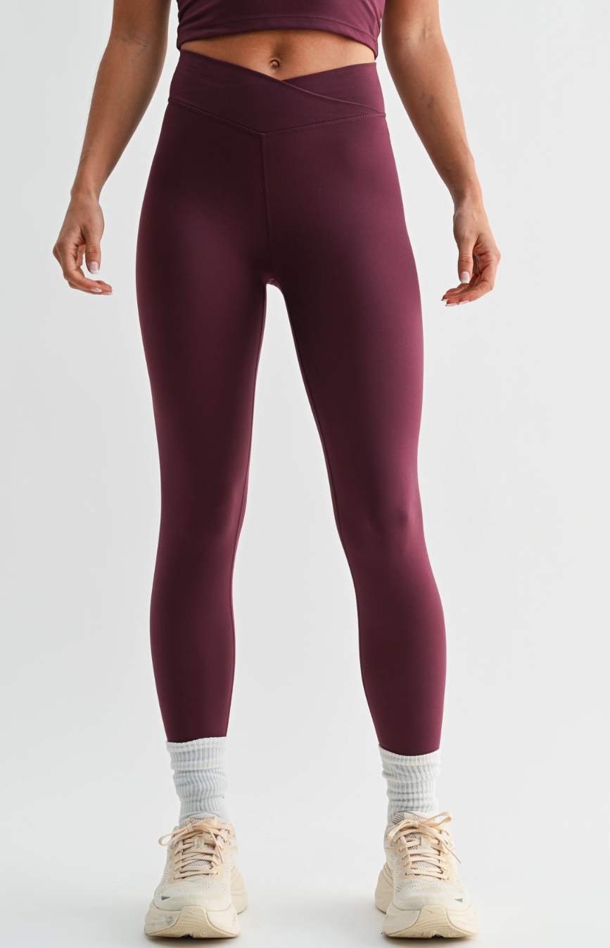 Crossover Waist Leggings - Dark Plum