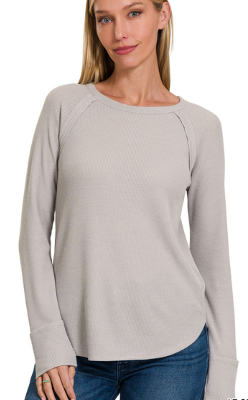 Baby Waffle Long Sleeve Top - Light Grey