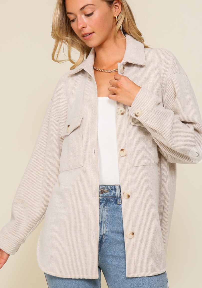 Cozy Waffle Oversized Shacket - Oatmeal